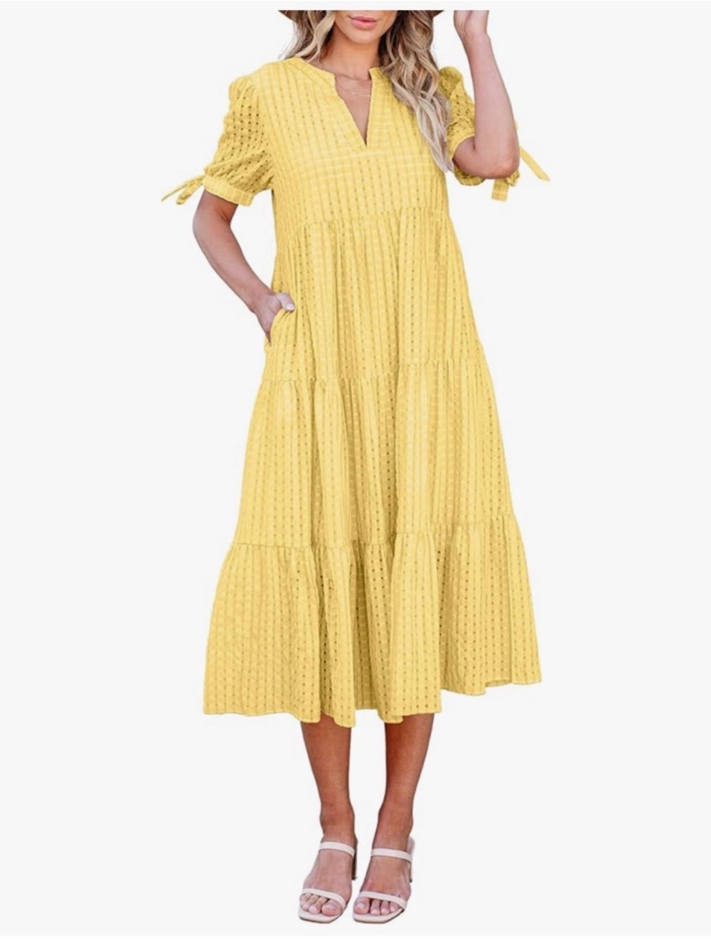 NWT Yellow Lightweight Tiered Eyelet Midi Dress-S